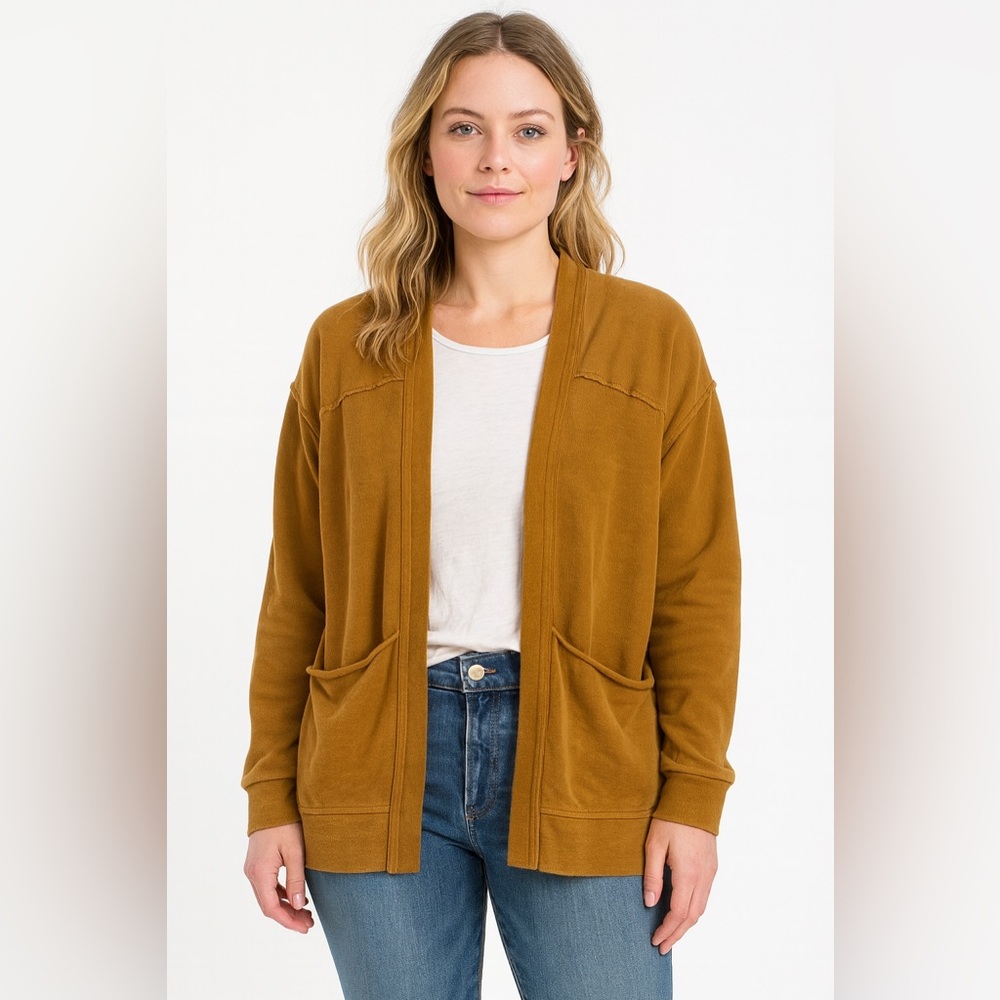 Doe & Rae Burnt Orange/Brown Cardigan Shirt with Open Pockets Medium
